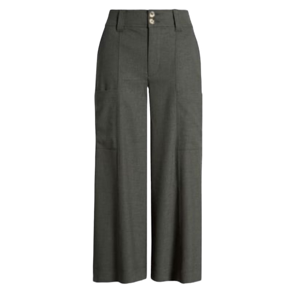 Wit & Wisdom Midnight Olive Hi Rise Double Button Front Seam Wide Leg Pant.